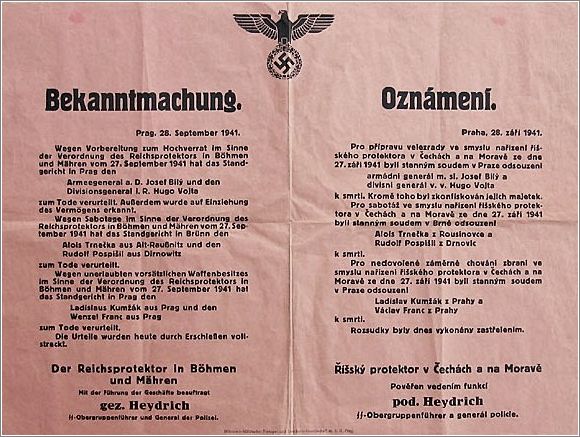 Public decree announcing Hedrich as Reichsprotector of Bohemia and Moravia